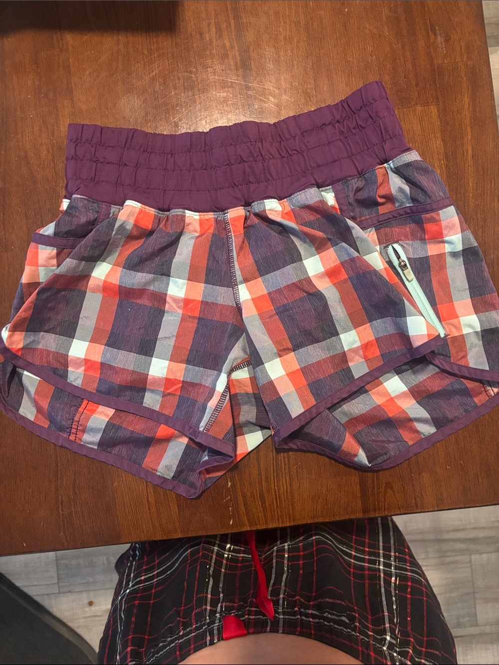 lululemon athletica Purple Plaid Athletic Shorts with Zip Pocket